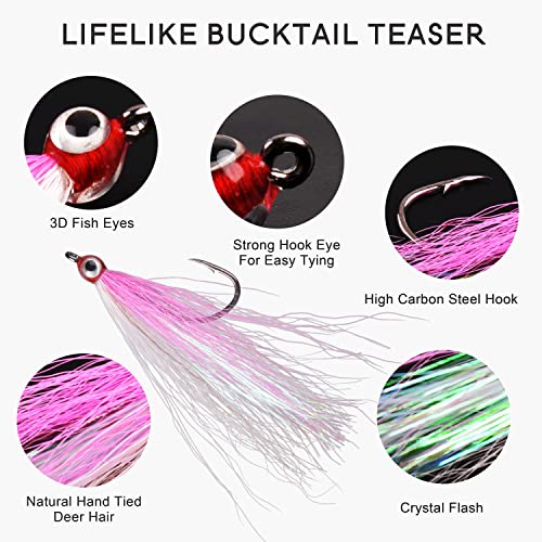 Bucktail Teasers Fishing Hook Saltwater Fishing Lures Fluke Rig Fishing Jig Hooks (Mixed Color) #TOP15