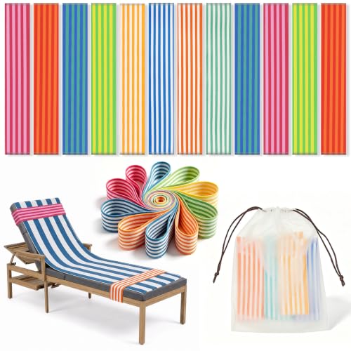 Tessco for You 12 Pcs Towel Band for Beach Chairs, 12 x 2 in, Stripes