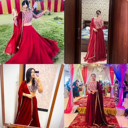 Image of TRENDMALLS Women's Georgette Embroidery work Lehenga Choli with Dupatta | Bridesmaid Wedding Lehenga Choli for women