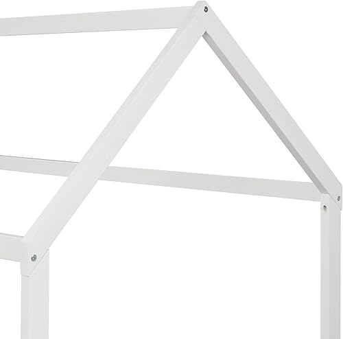 Miniatura 7 de MERITLINE Cama de madera tamaño individual, base de cama con techo, cama individual para niñas, niños, necesita somier, color blanco Blanco,Gris