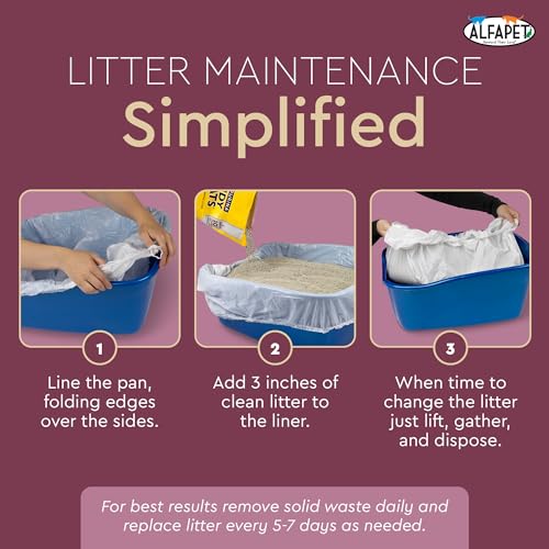 Alfapet Elastic Cat Litter Box Liners - Large 12 Count - Tear-Resistant Cat Litter Bags - Waterproof Kitty Litter Liners - Fits Litterbox Pan Sizes Medium and Large, 31\" x 17\", 20 lb Capacity