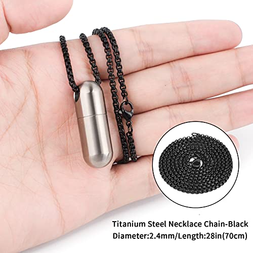 Tisur Titanium Pill Case With 28'' Necklace Chain,Micro Keychain Pill Holder.waterproof Pill Fob For Emergency Aspirin & Nitroglycerin For Travel Purse Pocket(With Black Chain) #TOP2