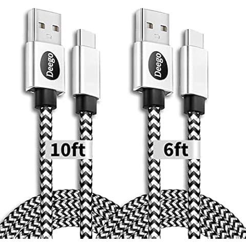 USB Type C Cable,2Pack Extra Long USB A to USB C Fast Charger Cable 10Ft 6Ft,DEEGO Nylon Braided USB C Cord Compatible for Samsung Galaxy S10 S9 S8 Plus Note 10 9 8,LG V20 V50 V40 G8 G7 Thinq,Moto Z3 Cover