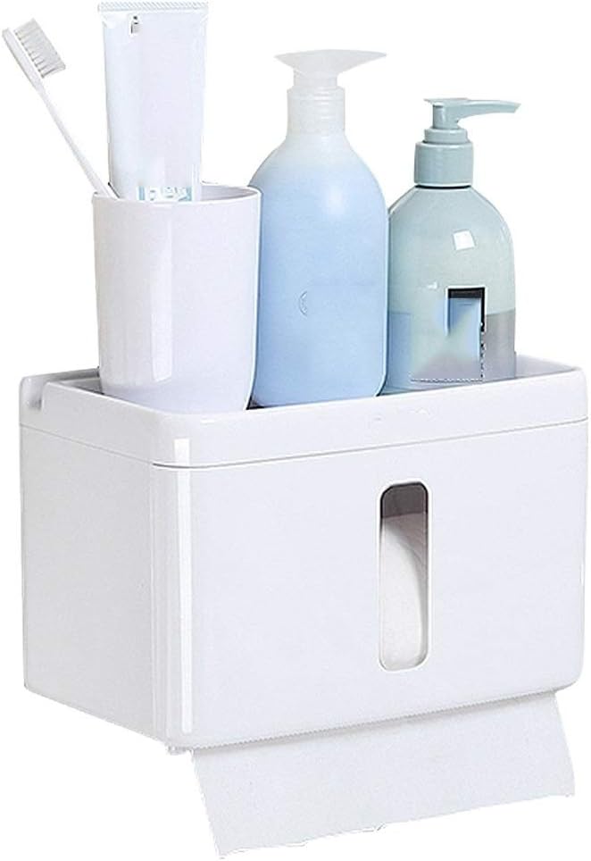 Multipurpose Toilet Paper Holder with Phone Shelf and Drawer Storage,Wall Mounted Punching Free Tissue Dispenser Box