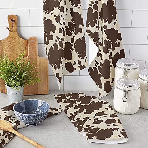 Absorbent Microfiber Kitchen Towels(Set Of 2),Brown Cowhide,Tea Towel For Kitchen/Bathroom Decorative Bar Towels,Cow Skin Print,Ultra Soft Resuable Dish Towels Cloths Nonstick Oil Washable Fast Drying #TOP2