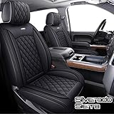 Aierxuan Seat Covers for Cars Full Set Chevy Chevrolet Silverado GMC Sierra Pickup 2007-2021 1500 2500HD 3500HD Crew Double Extended Cab Waterproof Leather Seat Protectors (Full Set, Black)