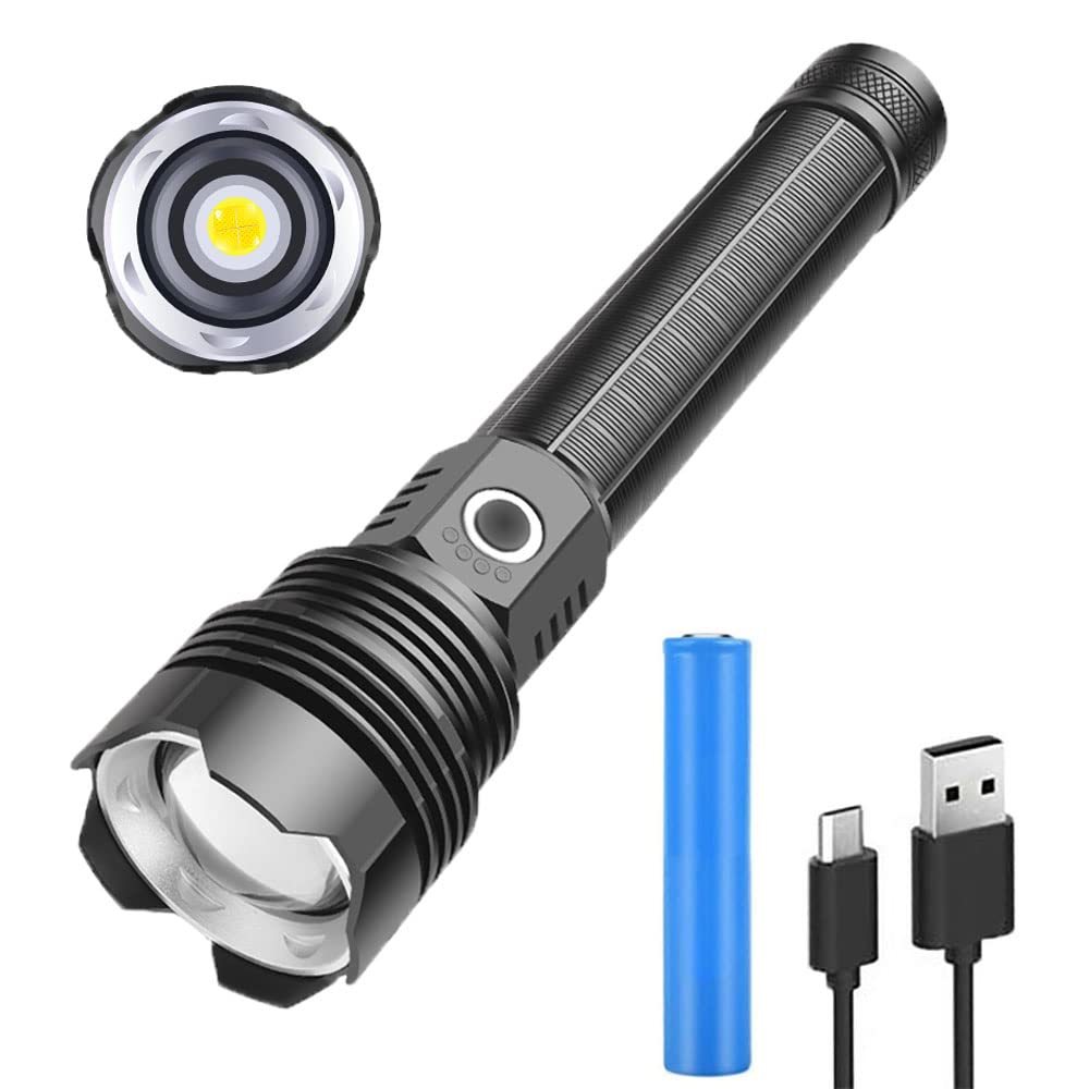 DUCOS Super Bright LED Torch,50000 Lumens XHP90 Torch 5 Modes Waterproof Tactical Flashlight with Power Bank & Power Display Hand Lamp for Camping Hiking [Energy Class A+++] [Energy Class A+++]