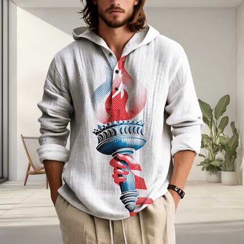 ZOCANIA Mens Hoodies Pullover American Flag Hoodies Long Sleeve Loose Fit Pullover Shirts Henley Button Collar Sweatshirt3