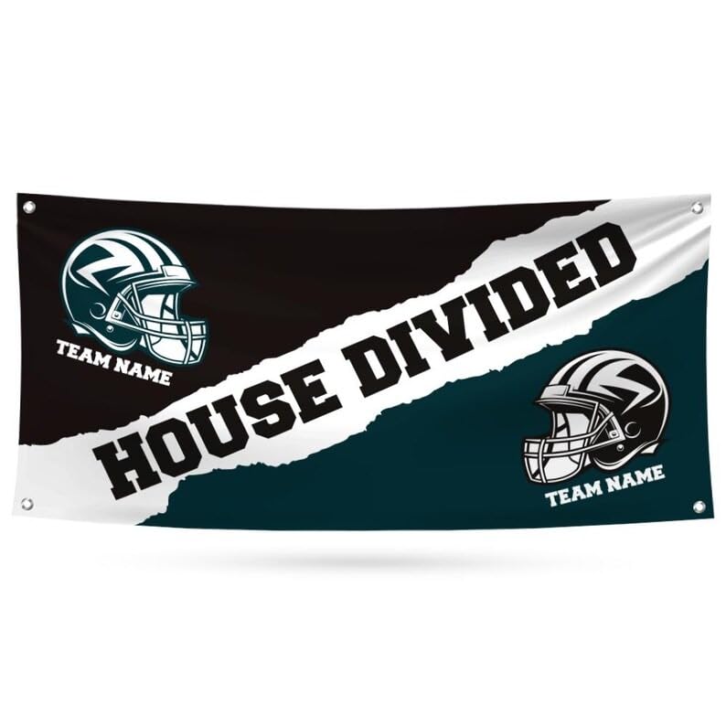 Custom House Divided Banner Sign, 13 Oz Hockey, Basketball, Baseball, Football, Any League, College, Team Rivalry Banner with Metal Grommets, VP10872