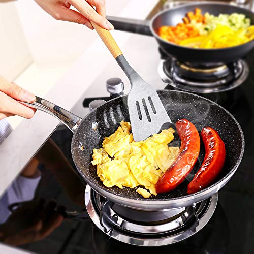 Stainless Steel Opening Skillet, 9.5 inch Nonstick Deep Fry Pan Tri-ply 430 Steel Omelet Pan Frying Pan Dishwasher Safe Oven Safe No-stick Cookware/Gift Box Included