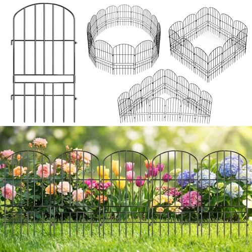 Image of ecofynd (2.3ft H X 5.2ft L) Decorative Garden Fence, 5 Pack Dig Fence Animal Barrier for Dog, Arched Flower Bed Edging, Wire Border Panel for Dogs, Rabbits, Landscape Patio Yard Outdoor Decor, GF7