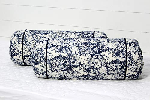 Image of AURAVE Cotton 144 TC Bolster Cover with Drawstring Closure, Set of 2, Soft Breathable Durable Machine Washable for Sofa Bed & Home Decor, 15 inchx30 inch, Blue | Cover Only