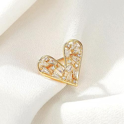 Image of White Crystal Heat Shape Brooches Pins Dainty Rhinestone Love Heart Brooches Women Girls Valentine's Day Gift