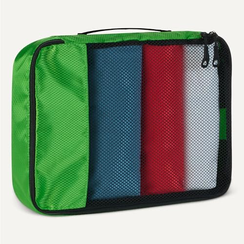 Image of Amazon Essentials 4-Piece Packing Cubes Travel Accessories Set, Luggage Organizer with Double Zipper, Mesh Top, Space-Saving for Suitcases, Small /Medium /Large /Slim, Green (Previously Amazon Basics)