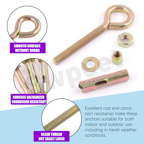 Image of Swpeet 8Pcs M8 Thread Wall Concrete Brick Expansion Screws Closed Anchor Hook, Expansion Eyebolt Screws Bolts, Heavy-Duty Expansion Bolts with Eye Ring, Sleeve Anchor, Expansion Hooks