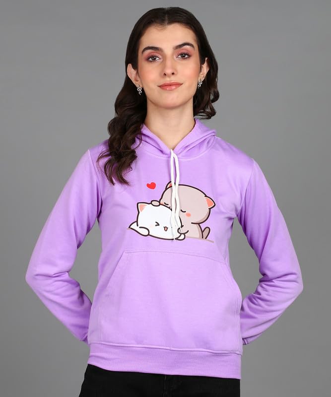 Image of Popster Oversize Regular Fit Hooded Neck Fleece Sweatshirt for Women Lavender Small