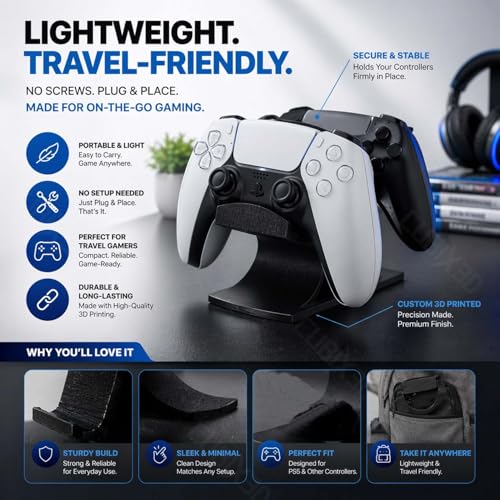 Image of Dual Controller Stand Holder for PS5, PS4 & Xbox Controllers | Universal Gaming Controller Organizer for Desk Setup | Minimalist Gaming Accessories Stand for Home & Office