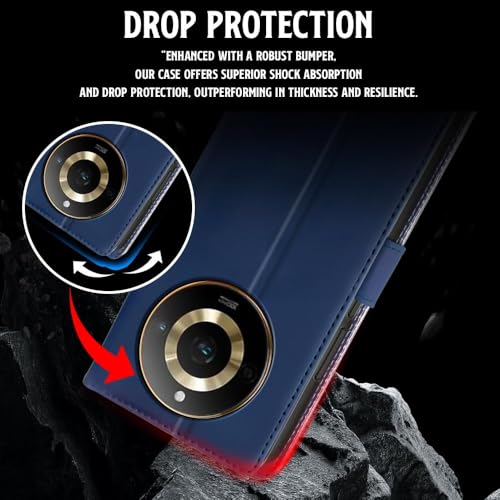 Image of WOW IMAGINE Shock Proof Flip Cover Back Case for Realme Narzo 60 PRO | 11 PRO | 11 PRO Plus 5G (Magnetic Button Flip Case | Wallet Pockets & Stand | Leather Finish | Oxford Blue)