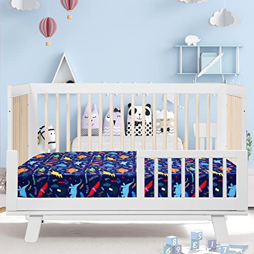 Image of Cloele Dinosaur Fitted Crib Sheet for Baby Boys,Blue,1 Pack Baby Crib Sheet | 100% Polyester, For Standard Crib and Toddler Mattresses,Nursery Bed Sheet,
