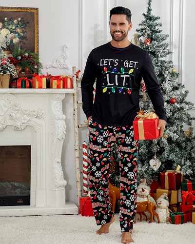 RAISEVERN Mens Christmas Pajamas Set Ugly Pjs Pants and Long Sleeve Shirts Xmas Sleepwear with Pockets2
