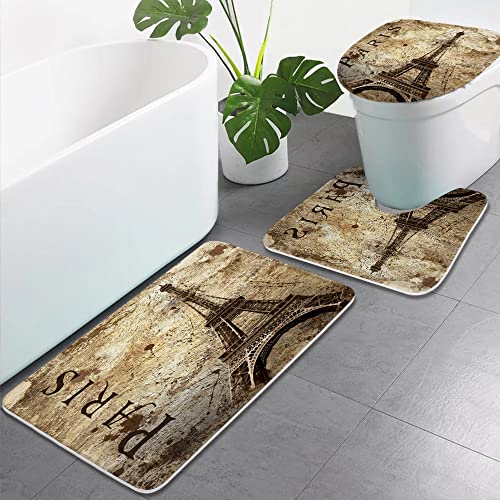 Eiffelturm Badteppich Paris Stadt Landschaft Thema Koralle Samt Memory Foam Rutschfest für Badezimmer Dekor Sets 3 Stück… – Bild 5