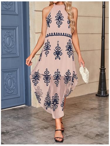 Image of Verdusa Women's Summer Dress Halter Flowy Asymmetrical Western Dress Boho Vacation Outfits