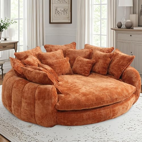 81'' Large Bean Bag Chair for Adults, Memory Foam Oversized Beanbag Chairs Couch with 14 Pillow, Comfy Giant Bean Bag Sofa Couch Bed, Chaise Lounge Chair Indoor Lazy Sofa for Living Room (Orange)