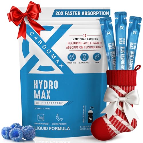 CardoMax HYDROMAX Frambuesa azul. Bebida isotónica en líquido concentrado. Sin azúcar, sin calorías, sin gluten, vegano. Formula patentada con electrolitos, Sodio,Potasio y Magnesio.15 sobres.