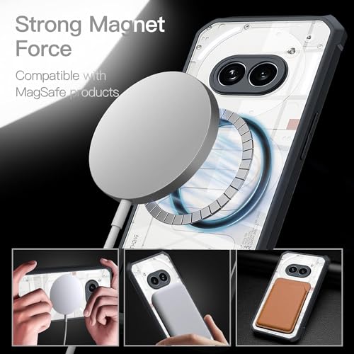 Image of for Nothing Phone 2A /2A Plus Case [Compatible with Magsafe] Soft TPU Bumper + Acrylic Transparent Back Military Grade Airbags Shookproof Drop Protection [1 Tempered Film],Magnetic Black