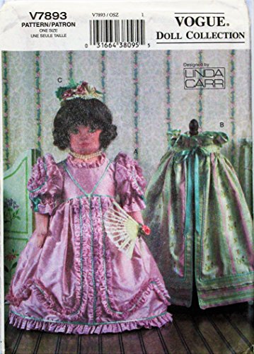 2004 OOP Vogue SEWING PATTERN V7893 or 7893. Historical era Clothing for 18" Dolls Gown, Cape, Hat & Shoes. Doll Such as The American Girl Doll. Uncut & Factory Folded