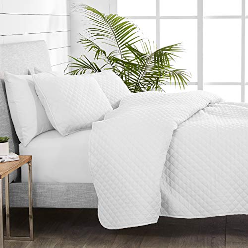 Bare Home Premium 3 Piece Quilt Set - Full/Queen Size - Coverlet Set - Diamond Stitched Bedspread - Ultra-Soft Luxurious Lightweight All Season Bedspread (Full/Queen, White) #TOP3