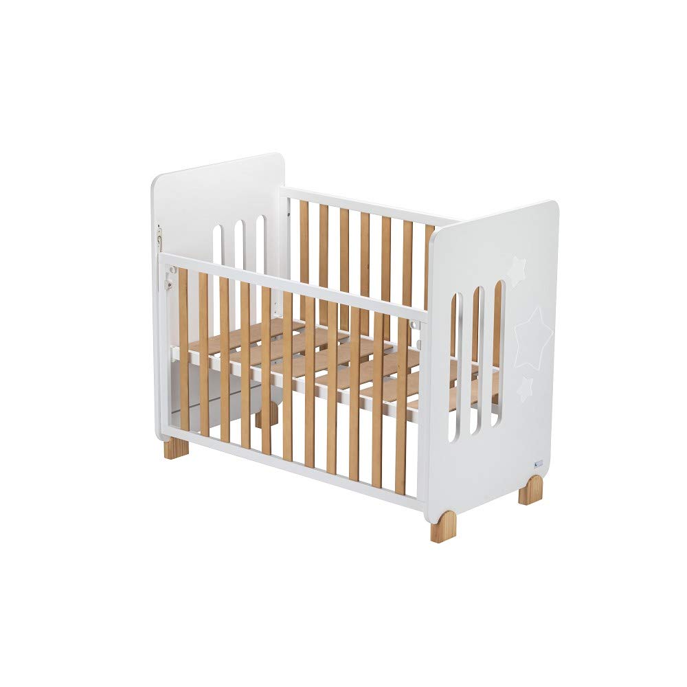 Interbaby Star Nature Lettino Neonato in Legno 120x60 cm | Culla con Sponda Abbassabile e Rete a Doghe 8 Posizioni | Legno Sostenibile, Ruote con Freno | Omologato Normativa Europea | Bianco