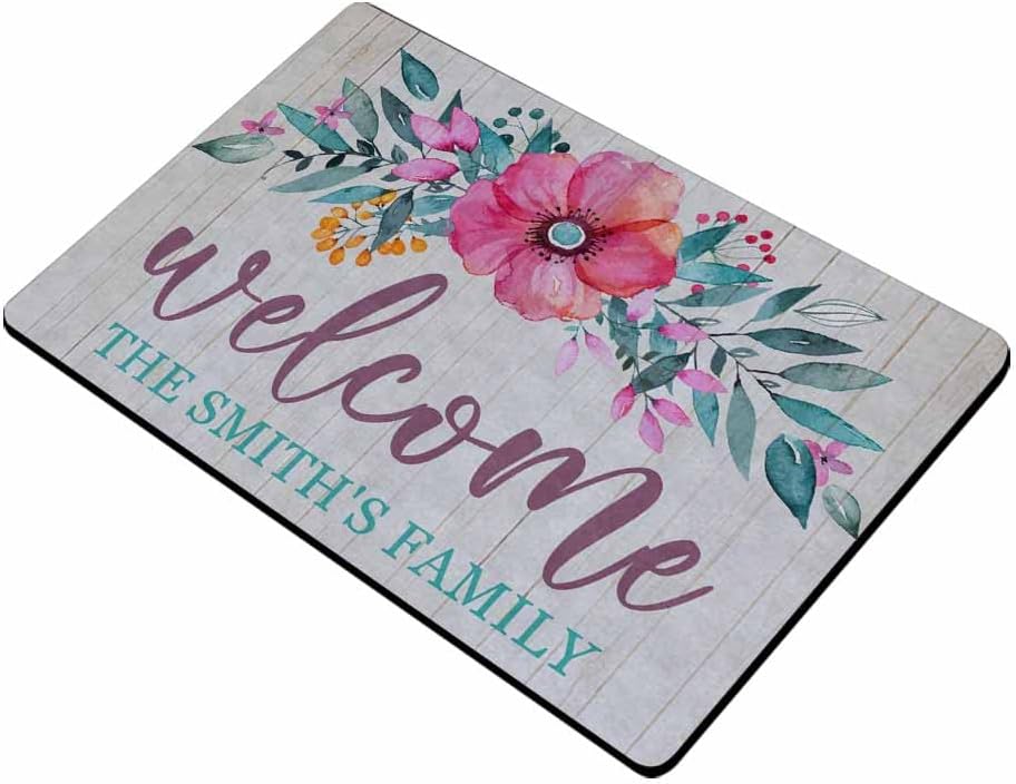 MyPupSocks Custom Door Mat, Personalized Rug Rainbow Flower Welcome Name Doormat Door Mat Floor Rug Indoor Outdoor Front Entrance Bathroom Living Room Non Slip Decor 24x16 Inches