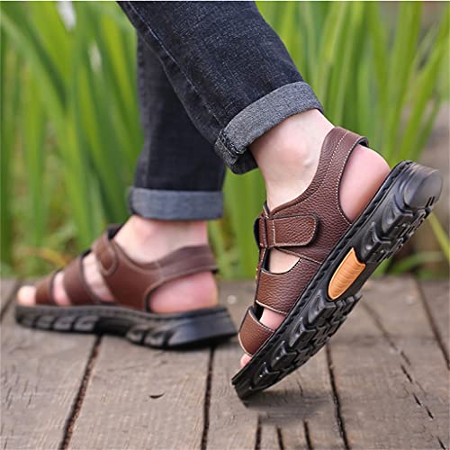 Men Genuine Leather Sandals Outside Cow Leather Slippers Soft-Soled Male Casual Sandals Non-Slip(43)2