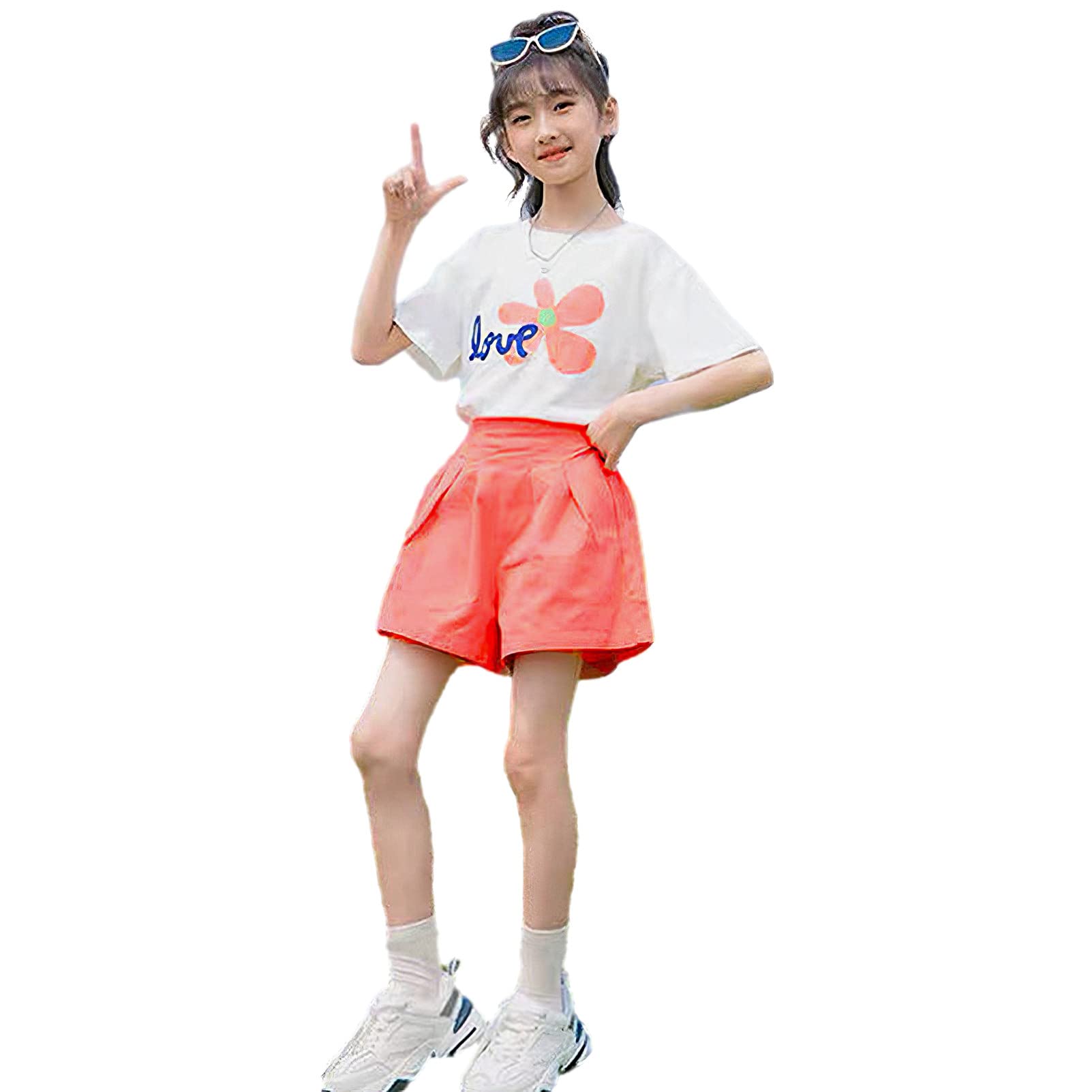 amropi Niña 2 Piezas Floral Camiseta de Manga Corta y Pantalones Cortos Verano Conjunto de Ropa 3-13 años