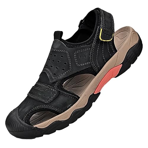 Men's Closed Toe Sandals Leather Hiking Sandals Outdoor Walking Sports Fisherman Sandals