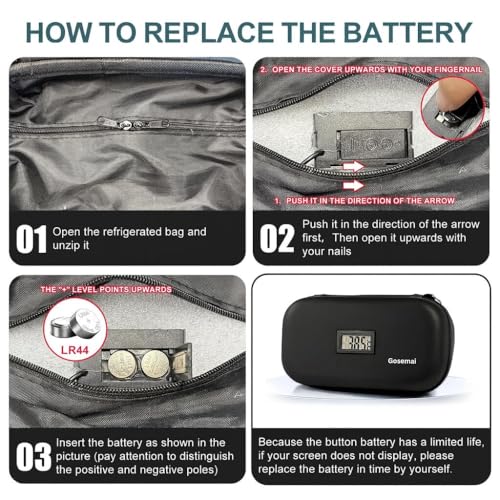 Image of Gosemai Insulin Cooler Case with Temperature Display, Holds 3-4 Pens, 2 Reusable Ice Packs, Hard Shell Diabetic Travel Bag for Insulin, Ozempic & Mounjaro (Black.)