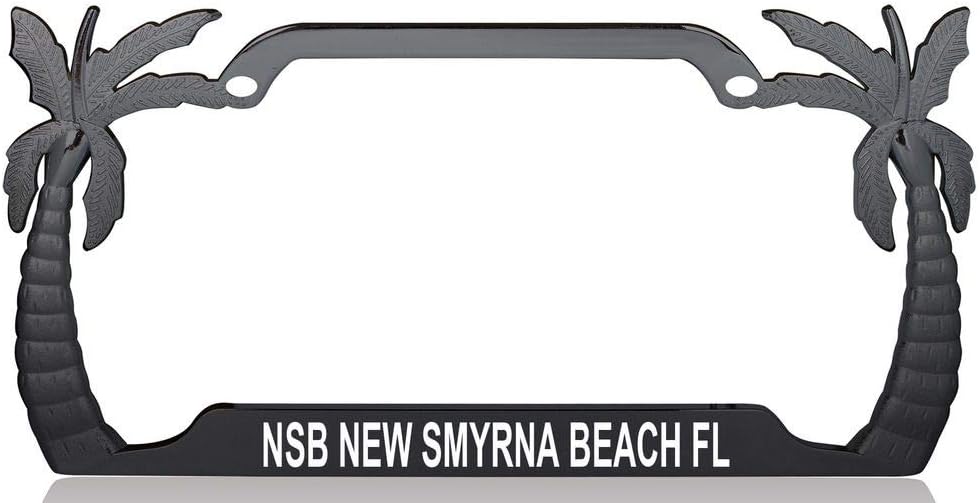 NSB New Smyrna Beach FL Palm Tree Design Quality Black Metal Car SUV Truck License Plate Frame m63