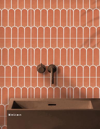 Image of Scala Bleucoin Peel and Stick Tile Stickers Vinyl Self-Adhesive Backsplash for Kitchen & Bathroom Easy DIY Home Decor Water-Resistant & Tile Decals Pack of 24 Pcs (Orange, 4 inch x 4 inch Inches)