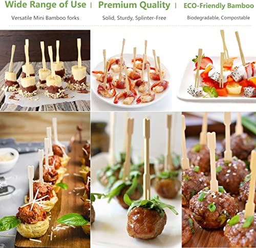 Bamboo Forks,3.5 Inch,200 Pcs, Mini Food Picks Skewers For Appetizer, Fruit, Pastry, Dessert, Garnish, Sandwich (200 Pcs) #TOP5