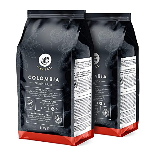 Marca Amazon - Happy Belly Select Granos de café Colombia, 1 kg (2x500g) - Certificado por Rainforest Alliance Cover