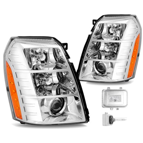 Bincmay W/Ballast HID/Xenon Headlight Assembly Fit For 2007-2014 Cadillac Escalade Include Bulb And Ballast Driver Side And Passenger Side Chrome Housing Amber Reflector