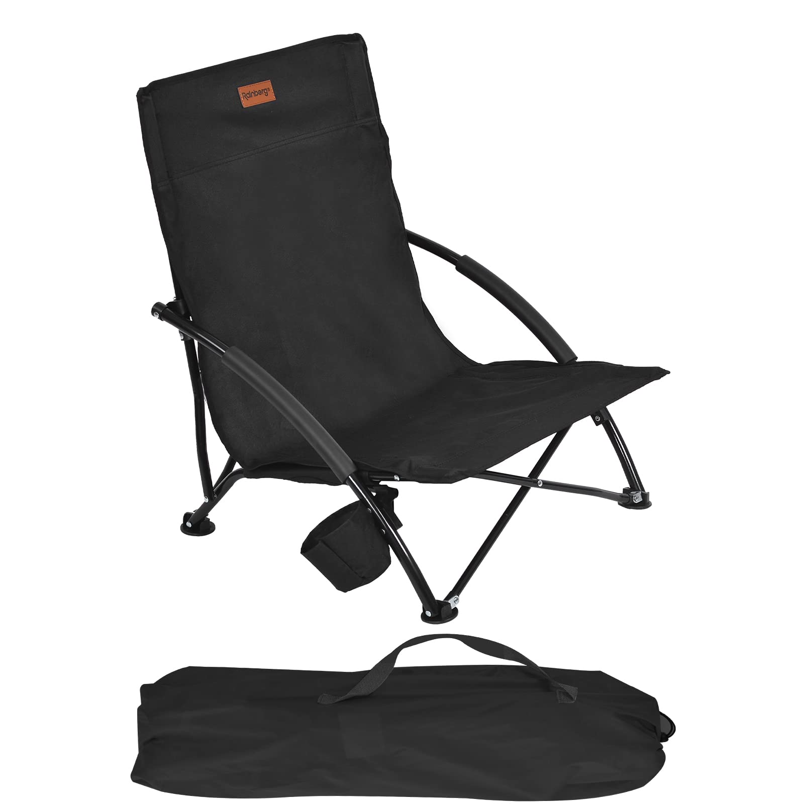 Rainberg Folding Beach Lightweight Chair with Padded Armrest, Portable, Folding Outdoor for Camping, Beach, Festivals, Garden, Caravan Trips, Fishing, BBQ, With Carry Bag. (Pack of 1, Black)