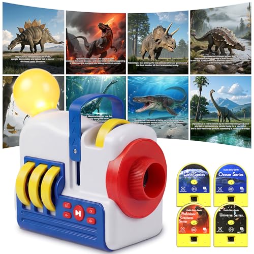 Story Projector with 4 Science Cartridges Story Machine HD Starter Pack with 9 Sleep Sounds 5 Night Light & White Noise 4 Hour Auto Shut Off Audio Projector Toy Gift for Kids Ages 3+