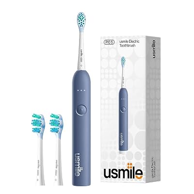 usmile P10S Sonic Electric Toothbrush – 3 Modes Deep Clean & Whitening, 180-Day Battery Life, Cushioned Gum-Care Brush Head for Sensitive Teeth, Smart Timer, 2 Brush Heads (Blue)