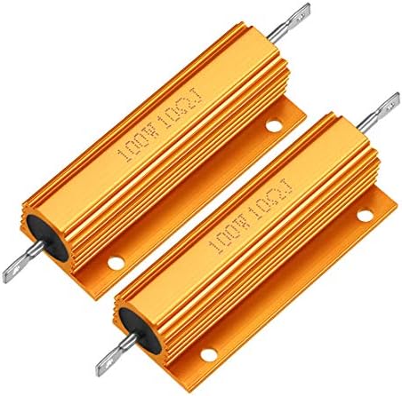 uxcell 2pcs Aluminum Case Resistor 100W 10 Ohm Wirewound Yellow for LED Replacement Converter 100W 10RJ
