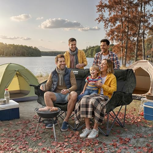 Image of Oversized Double Camping Chair Padded Camping Chairs for Adults,Gray Leaves
