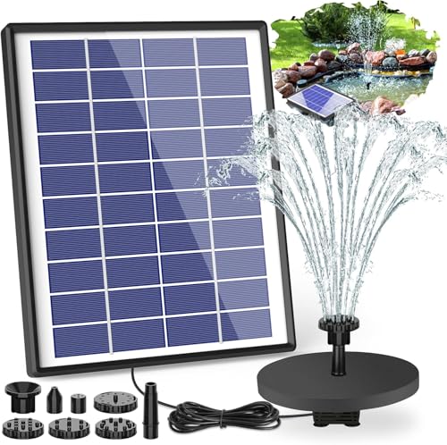 AISITIN 6.5W Solar Fountain Pump with1500mAh Battery Solar Water Pump Floating Fountain, 6 Nozzles, for Bird Bath, Fish Tank, Pond or Garden Decoration