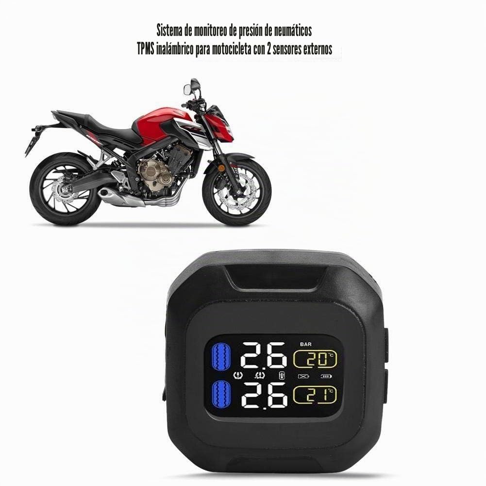 KSTE Monitor de Presión de Neumáticos Moto, TPMS para Motocicleta con 2 Sensores Externos, Sistema de Monitoreo de Presión de Neumáticos