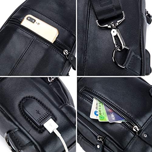 Hebetag Leather Sling Bag Hiking Daypack for Men Women Outdoor Travel Camping Fishing Crossbody Shoulder Chest Pack Backpack Black - Image 3